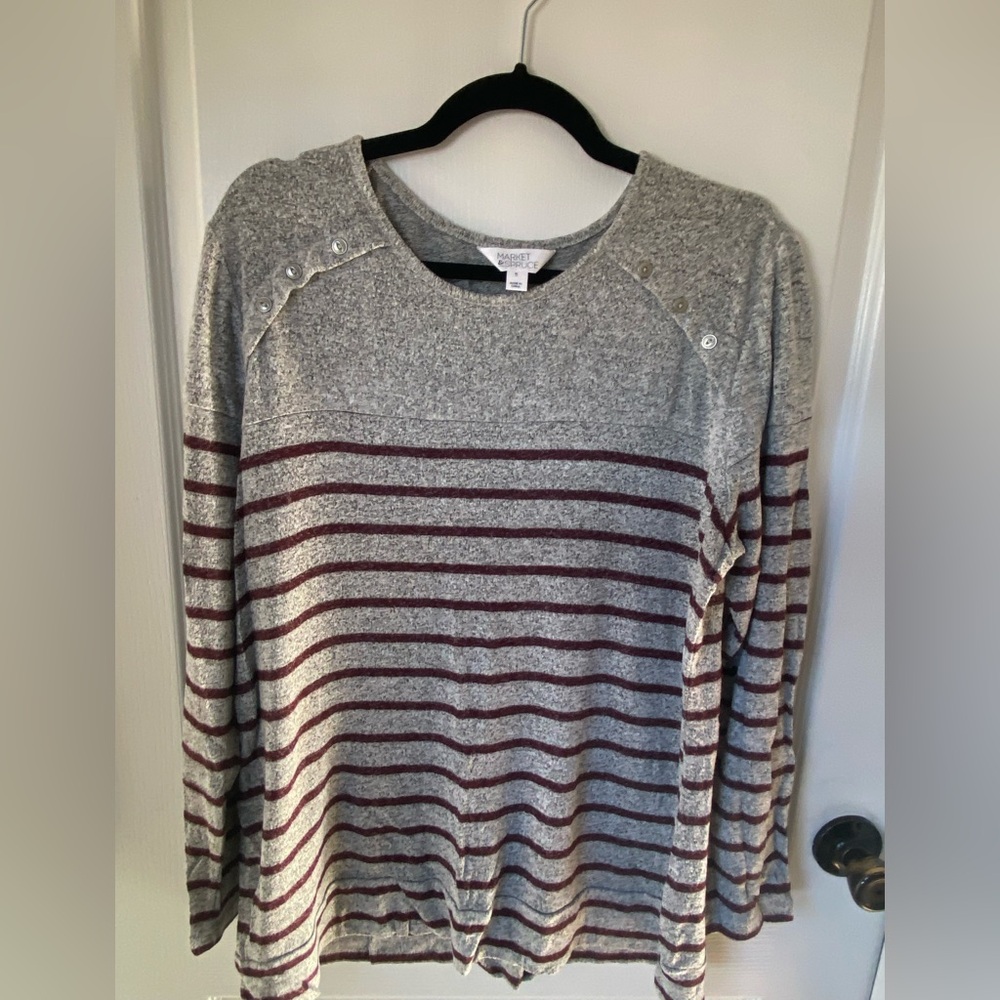 Market & Spruce Gloria Button Detail Brushed Knit Top